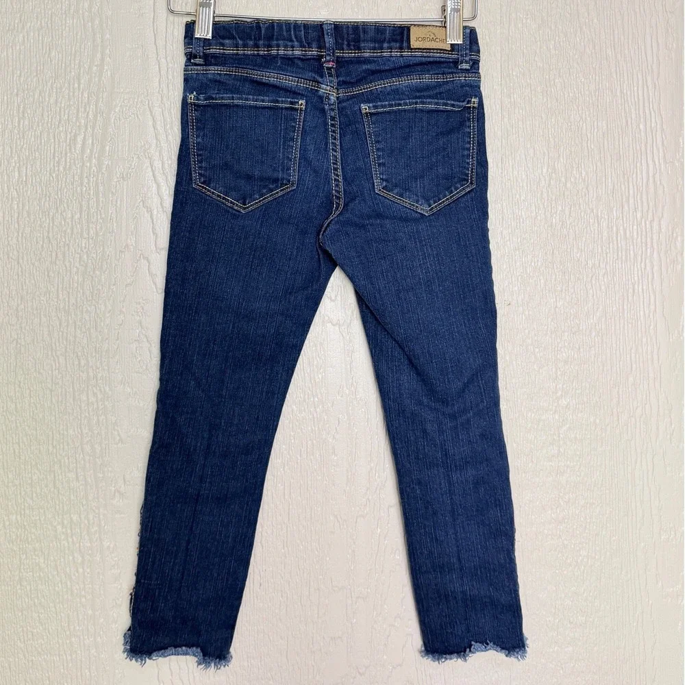 Jordache Girls Dark Wash Festive Rainbow Lace Up Frayed Hem Skinny Jeans Size 7